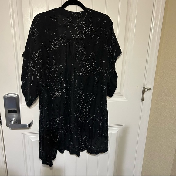Eileen Fisher Black Marrakesh Printed Silk Tencel Long Kimono Size Small/Medium - Picture 4 of 11